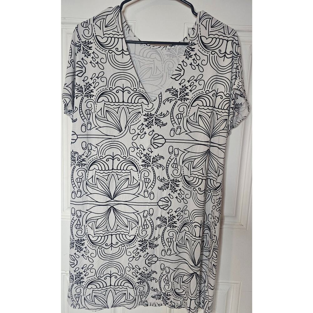 Fighting Eel Black and White Print Shirt Dress-size M